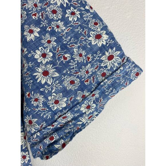 Thread & Cloth Men's M Blue White Red Floral Short Sleeve Button Up Shirt - Picture 2 of 7